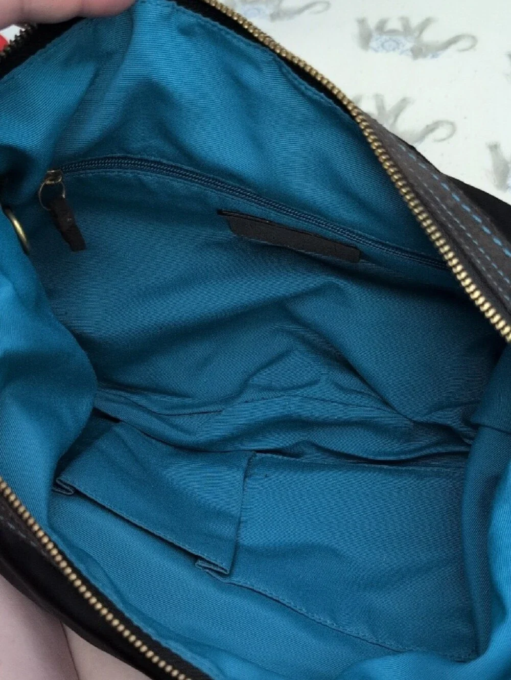 Vintage Coach Hampton HoboBlack Bag with Turquoise Leather Tag and Gold Hardware